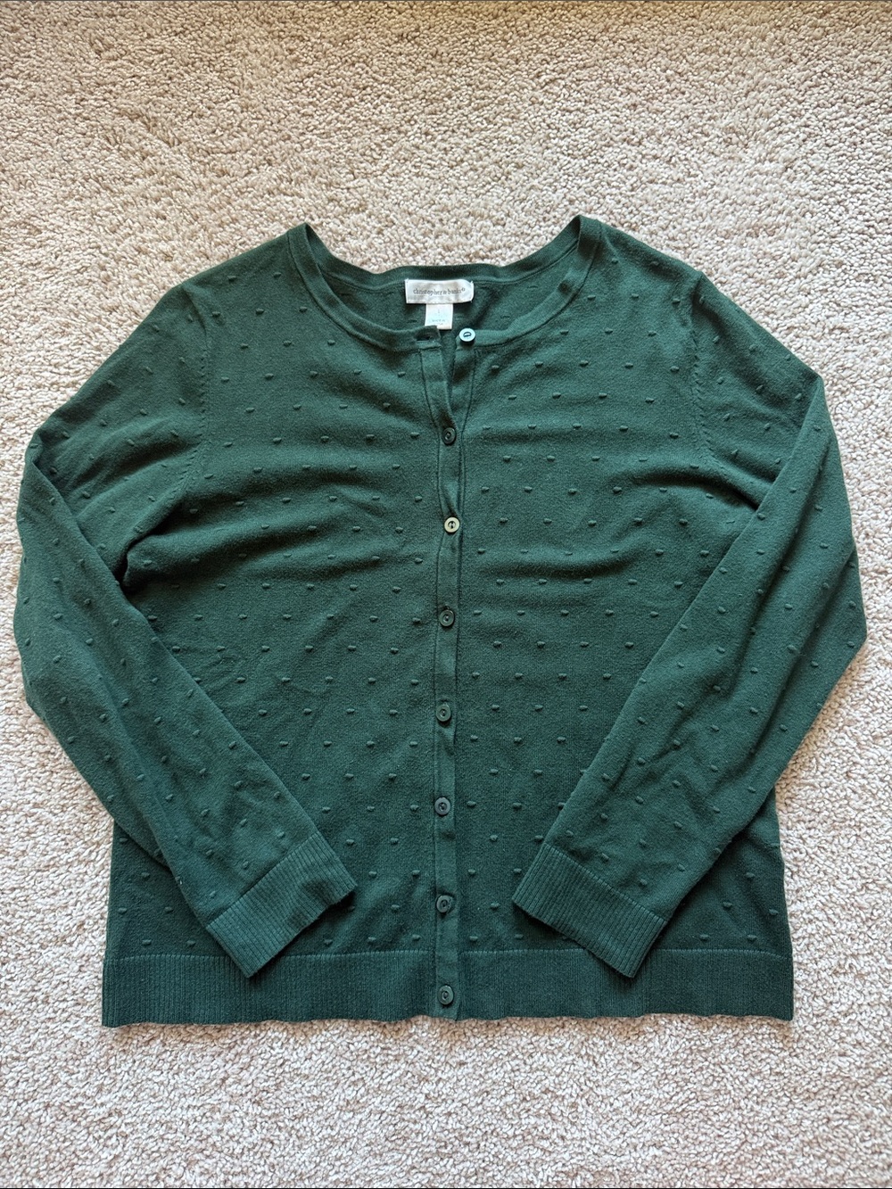 Christopher & Banks Green Swiss Dot Cardigan Sweater Large Cotton Blend